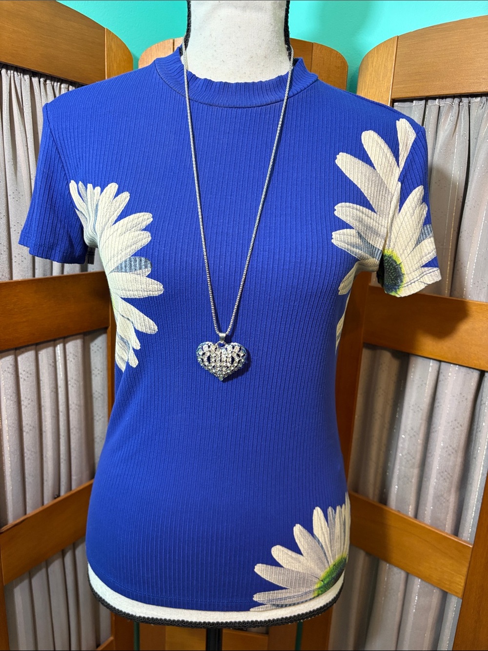 Desigual brand Cobalt Blue Daisy Ribbed Tee